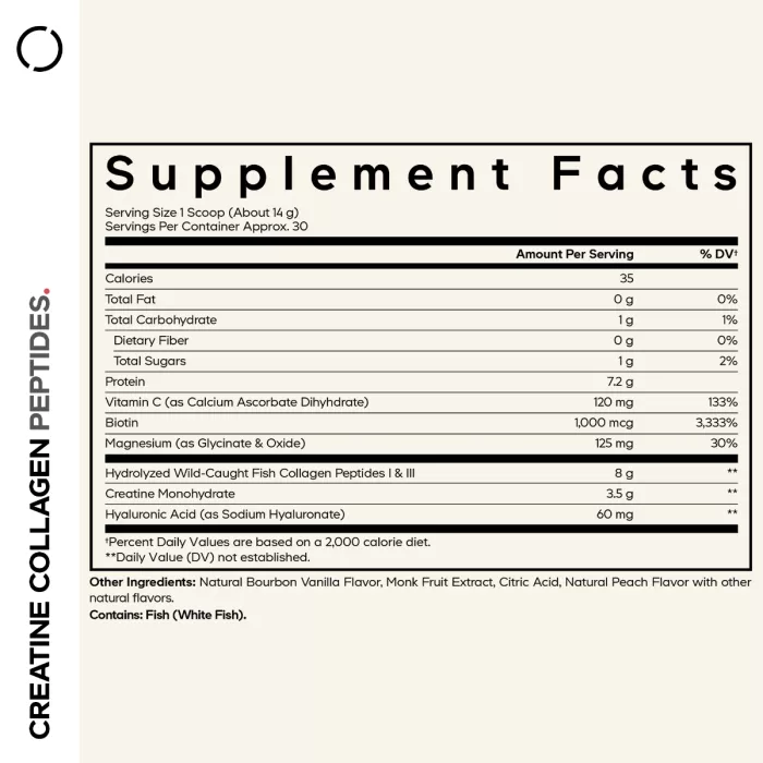 Codeage Creatine Collagen Peptides – Formula Avansata Cu Colagen Marin, Creatina Si Nutrienti Esentiali, Aroma De Vanilie, 426 G