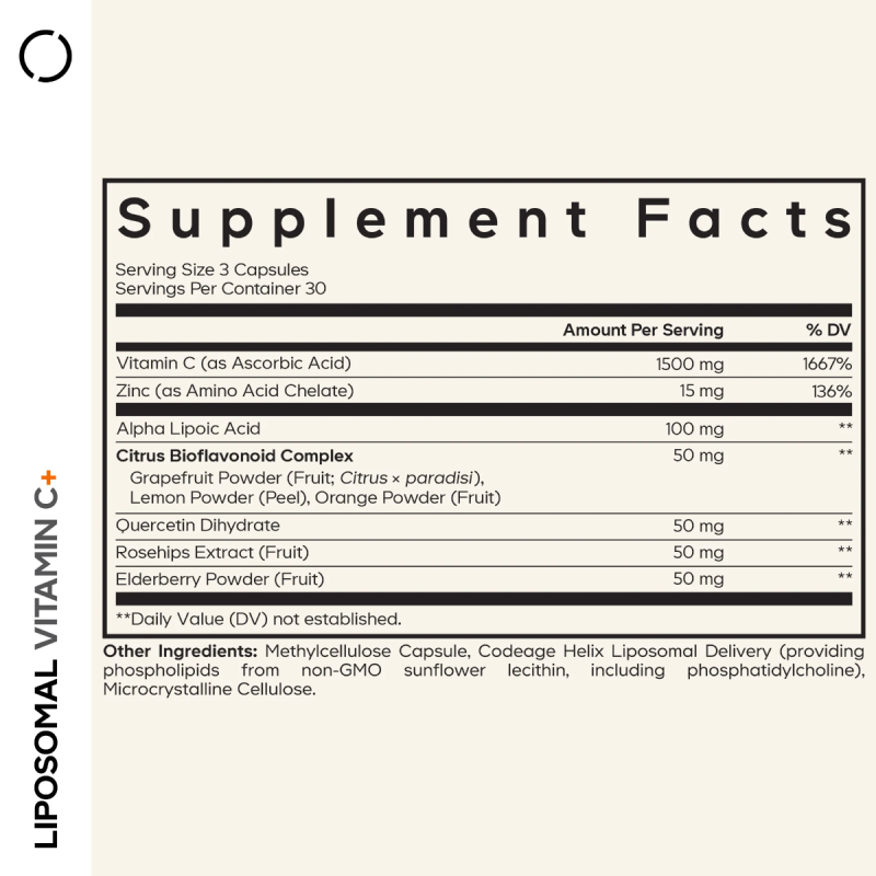 Codeage Liposomal Vitamin C, Vitamina C Liposomala - Formula Avansata Pentru Absorbtie Superioara, 90 Cps
