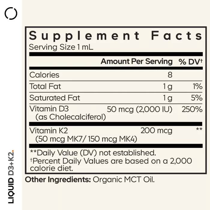 Codeage Liquid D3 + K2 – Formula Lichida Cu Vitamina D3 Si K2, Fara Aroma, 29.6 Ml