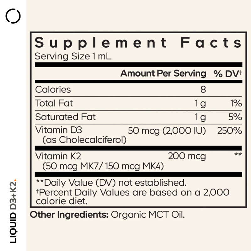 Codeage Liquid D3 + K2 – Formula Lichida Cu Vitamina D3 Si K2, Fara Aroma, 29.6 Ml
