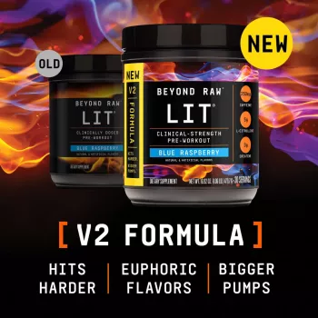 Beyond Raw Lit V2 Pre-workout With Crisp Blue Raspberry Flavor, Pre-workout Cu Aroma De Zmeura Albastra, 479.7 G
