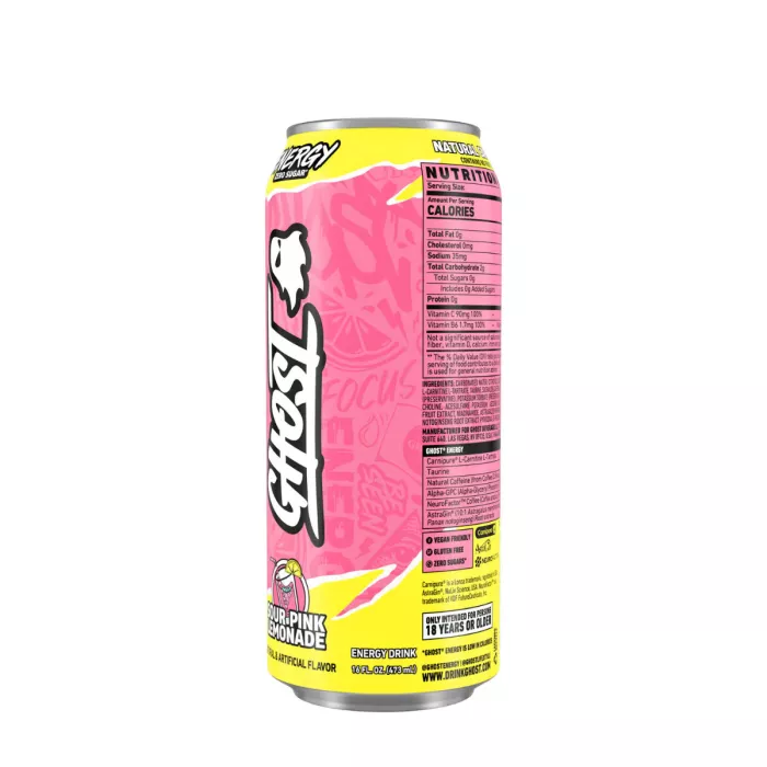 Ghost Energy Drink With Sour Pink Lemonade Flavor, Bautura Energizanta Cu Aroma De Limonada, 473 Ml