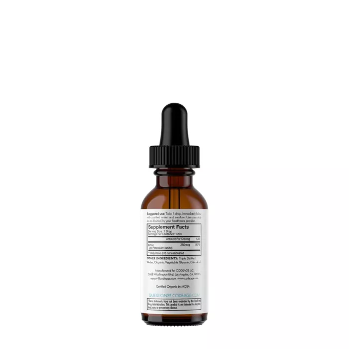 Codeage Liquid Iodine+ Unflavored, Iod Lichid Fara Aroma Pentru Suport Tiroidian Si Functionare Optima A Organismului,59.2 Ml
