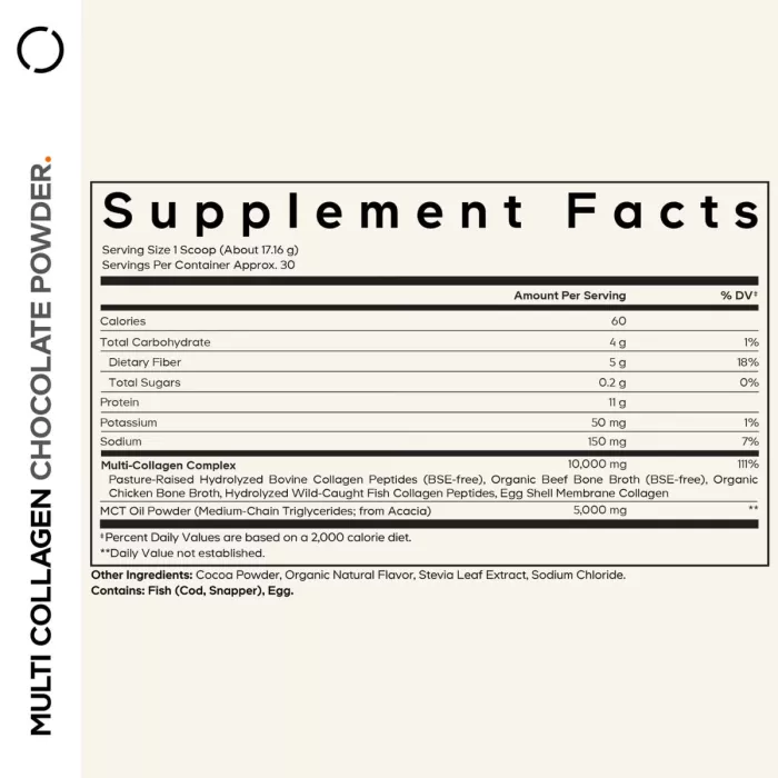 Codeage Hydrolyzed Multi Collagen - 5 Types Collagen Peptides + Mct Oil , Colagen Hidrolizat Din 5 Surse Sub Forma De Peptide + Mct Oil , Cu Aroma De Ciocolata, 515 G