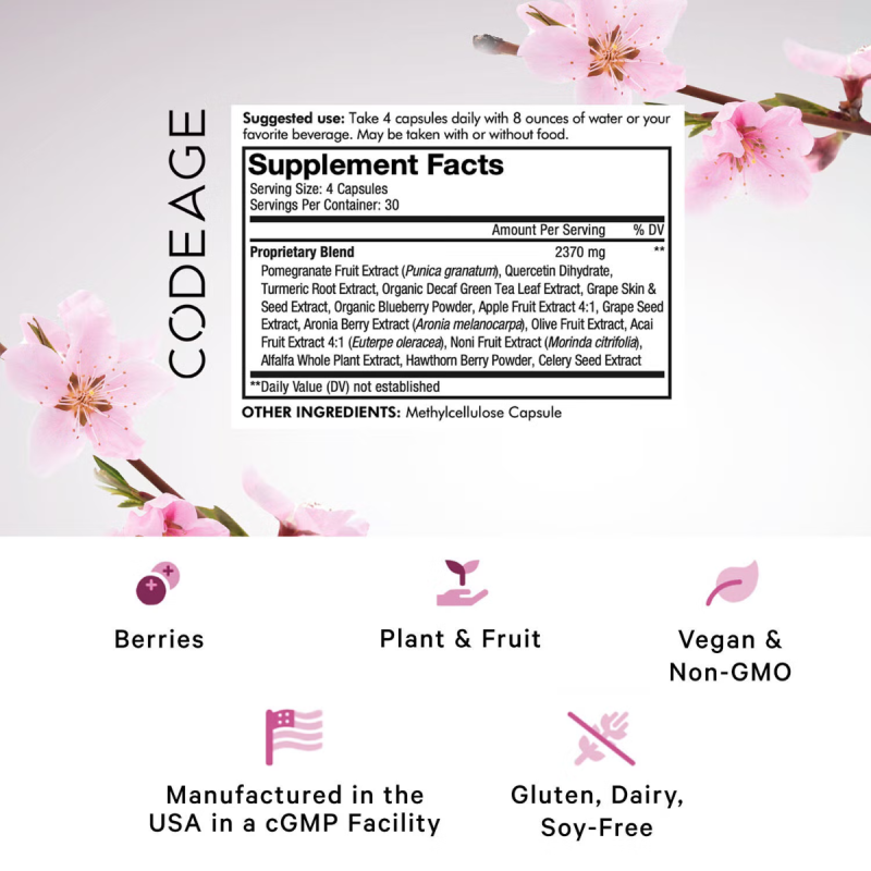 Codeage Polyphenols Broad Spectrum, Formula Pentru Protectie Celulara Si Vitalitate Zilnica, 120 Cps