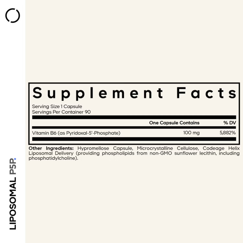Codeage Liposomal P5p, Vitamina B6 Lipozomala Piridoxal-5-fosfat, 90 Cps