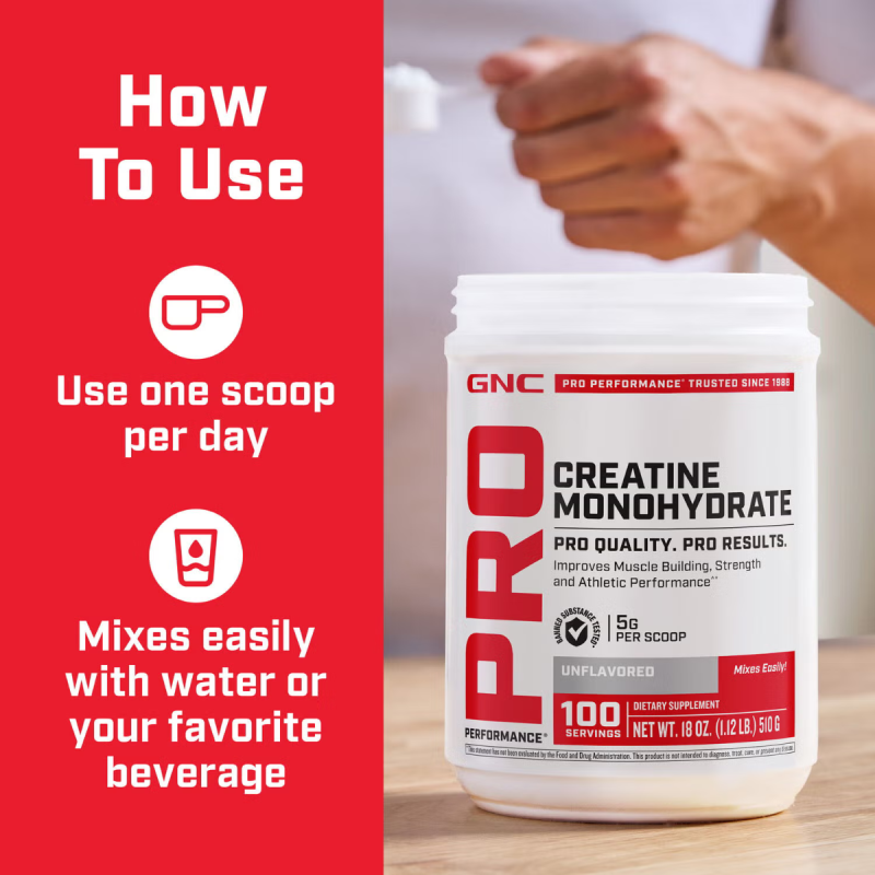 Gnc Pro Performance Creatine Monohydrate, Creatina Monohidrata, Fara Aroma, 510 G
