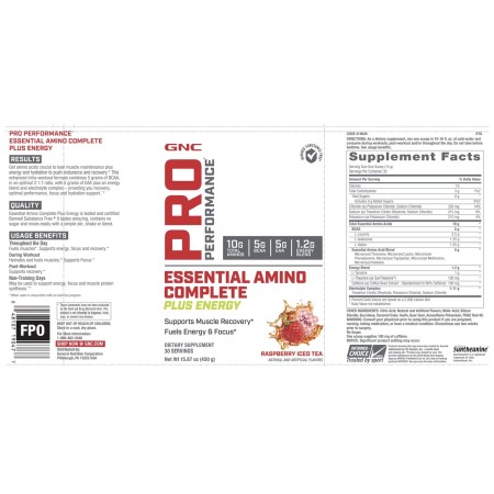 Pro Performance Essential Amino Complete Plus Energy, Aminoacizi, Cu Aroma De Ceai De Zmeura (450 G), GNC