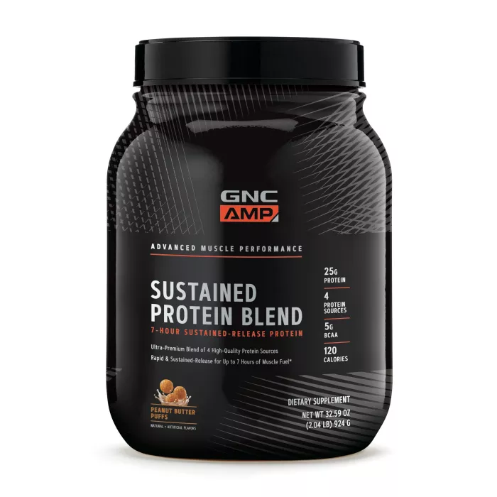 Gnc Amp Sustained Protein Blend Amestec Proteic Cu Aroma De Pufuleti Cu Unt De Arahide, 924 G Gnc Amp Sustained Protein Blend Amestec Proteic Cu Aroma De Pufuleti Cu Unt De Arahide, 924 G