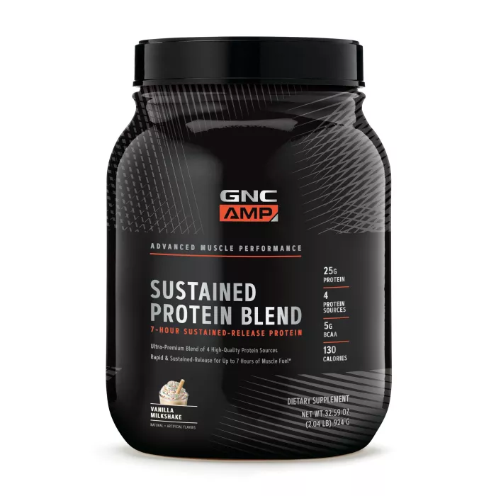 Gnc Amp Sustained Protein Blend, Amestec Proteic, Cu Aroma De Milkshake De Vanilie, 924 G Gnc Amp Sustained Protein Blend, Amestec Proteic, Cu Aroma De Milkshake De Vanilie, 924 G