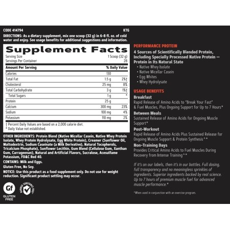 Gnc Amp Sustained Protein Blend, Amestec Proteic Cu Aroma De Milkshake De Capsuni, 896 G