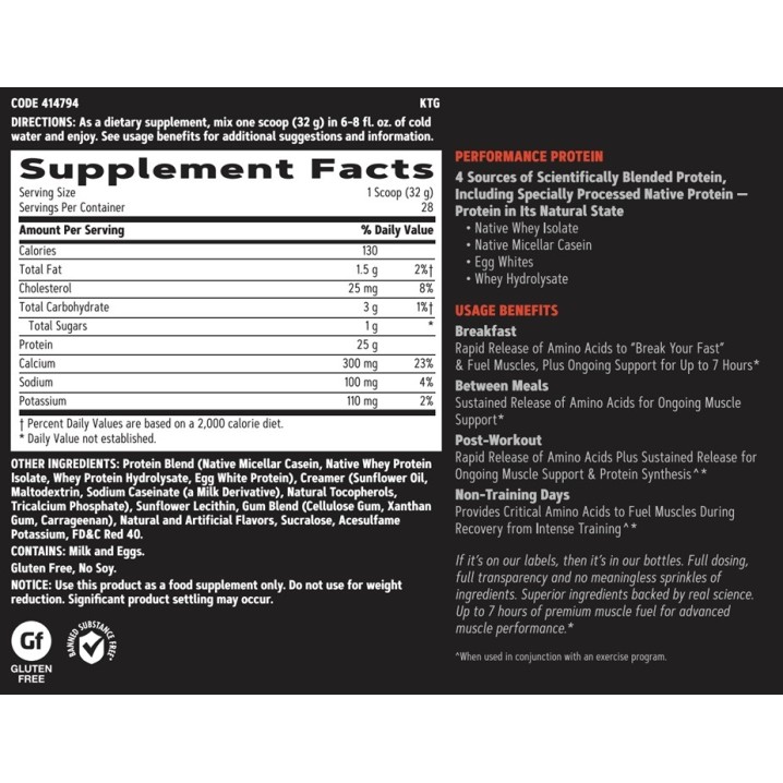 Gnc Amp Sustained Protein Blend, Amestec Proteic Cu Aroma De Milkshake De Capsuni, 896 G
