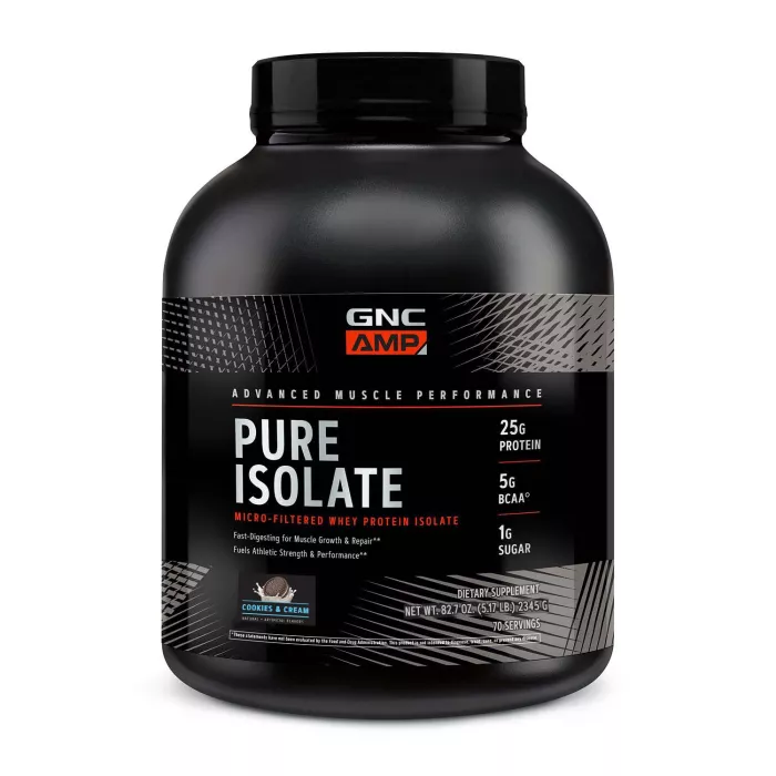 Gnc Amp Pure Isolate, Proteina Izolata Din Zer, Cu Aroma De Biscuiti Cu Crema, 2345 G Gnc Amp Pure Isolate, Proteina Izolata Din Zer, Cu Aroma De Biscuiti Cu Crema, 2345 G