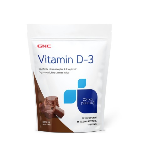 Vitamina D-3 1000 Ui naturala 100% din lanolina cu aroma de ciocolata (60 caramele), GNC Live Well