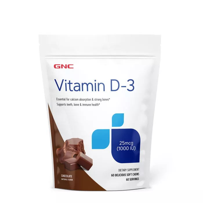 Gnc Vitamin Soft Chews D-3 1000 Iu, Vitamina D-3 1000 Ui Naturala 100% Din Lanolina, Cu Aroma De Ciocolata, 60 Caramele Gnc Vitamin Soft Chews D-3 1000 Iu, Vitamina D-3 1000 Ui Naturala 100% Din Lanolina, Cu Aroma De Ciocolata, 60 Caramele
