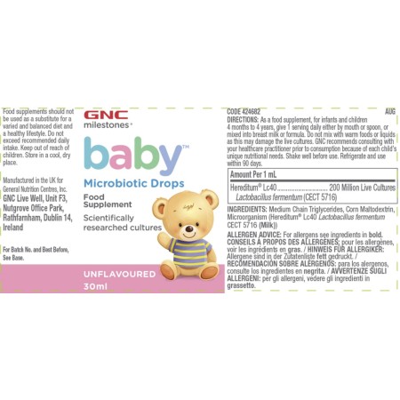 Gnc Milestones Baby Microbiotic Drops, Probiotic Picaturi Studiat Clinic Hereditum Lc40 Pentru Bebelusi, 30 Ml