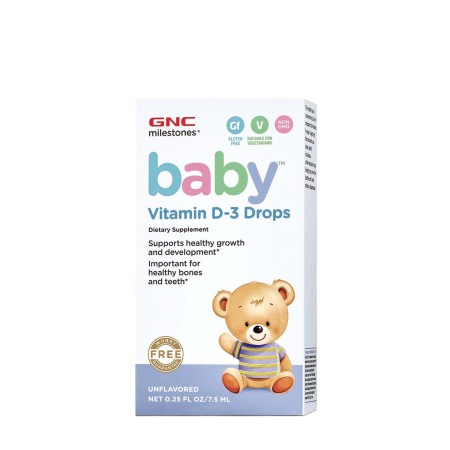Gnc Milestones Baby Vitamin D-3 Drops, Vitamina D-3 Picaturi Pentru Bebelusi Naturala 100%  Din Lanolina, 7.5 Ml