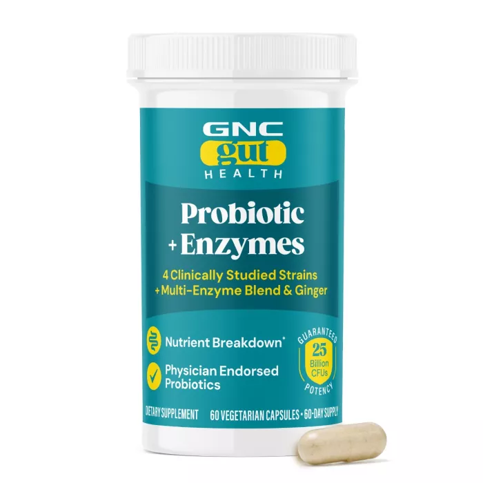 Gnc Gut Health Probiotic With Enzymes, Probiotic Lab4 Studiat Clinic, 25 Miliarde Ufc Culturi Vii, Cu Enzime Digestive Si Ghimbir, 60 Cps