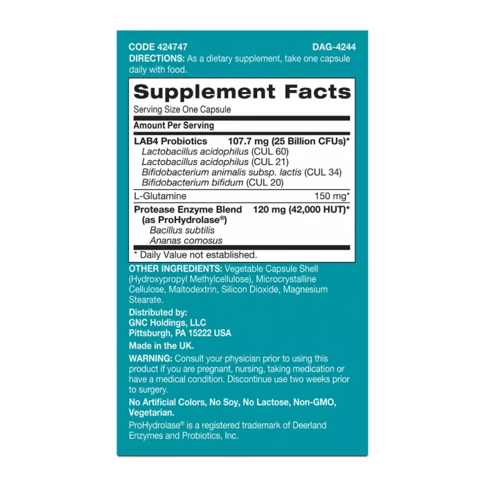 Gnc Gut Health Probiotic Sport, Probiotic Sport Lab4 Studiat Clinic, 25 Miliarde Culturi Vii, 30 Cps