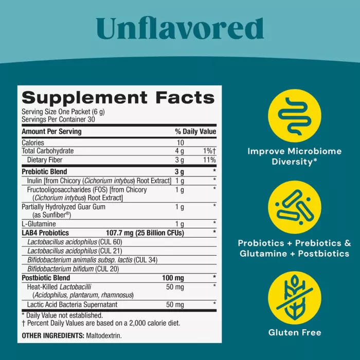 Gnc Gut Health Complete Synbiotic 4-in-1 Digestive Support Powder, Formula Premium Pentru Sustinerea Digestiei Si A Imunitatii, Cu Prebiotice, Probiotice Si Postbiotice, 180 G