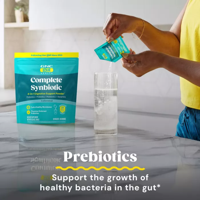 Gnc Gut Health Complete Synbiotic 4-in-1 Digestive Support Powder, Formula Premium Pentru Sustinerea Digestiei Si A Imunitatii, Cu Prebiotice, Probiotice Si Postbiotice, 180 G