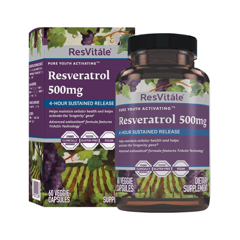Resvitale Resveratrol 500 Mg Cu Quercetina, Formula Avansata Triactiv Pentru Activarea Genei Longevitatii Cu Trans-resveratrol, 60 Cps