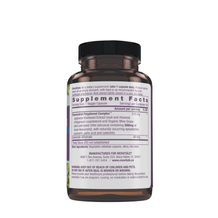 Resvitale Resveratrol 500 Mg Cu Quercetina, Formula Avansata Triactiv Pentru Activarea Genei Longevitatii Cu Trans-resveratrol, 60 Cps