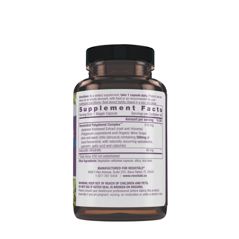 Resvitale Resveratrol 500 Mg Cu Quercetina, Formula Avansata Triactiv Pentru Activarea Genei Longevitatii Cu Trans-resveratrol, 60 Cps