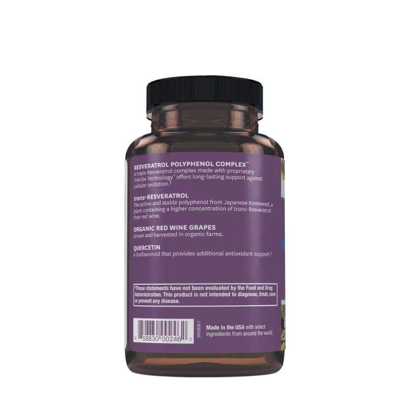 Resvitale Resveratrol 500 Mg Cu Quercetina, Formula Avansata Triactiv Pentru Activarea Genei Longevitatii Cu Trans-resveratrol, 60 Cps