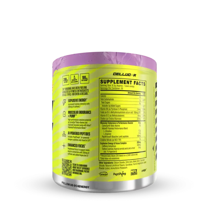 Cellucor C4 Original Pre-workout Grape Popsicle, Formula Pre-antrenament Cu Aroma De Struguri, 246 G Cellucor C4 Original Pre-workout Grape Popsicle, Formula Pre-antrenament Cu Aroma De Struguri, 246 G