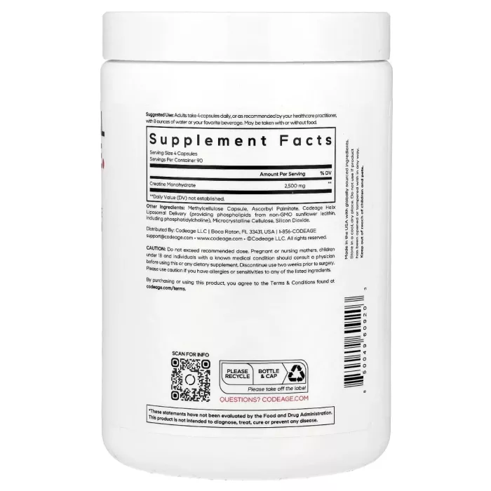 Codeage Liposomal Creatine Monohydrate, Creatina Monohidrata Lipozomala, 360 Cps Codeage Liposomal Creatine Monohydrate, Creatina Monohidrata Lipozomala, 360 Cps