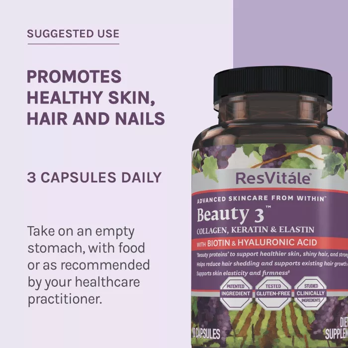 Resvitále Beauty 3, Formula Pentru Par, Piele Si Unghii Cu Colagen, Keratina Si Elastina, 90 Cps Resvitále Beauty 3, Formula Pentru Par, Piele Si Unghii Cu Colagen, Keratina Si Elastina, 90 Cps