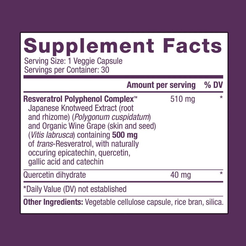 Resvitale Resveratrol 500 Mg Cu Quercetina, Formula Avansata Triactiv Pentru Activarea Genei Longevitatii Cu Trans-resveratrol, 30 Cps