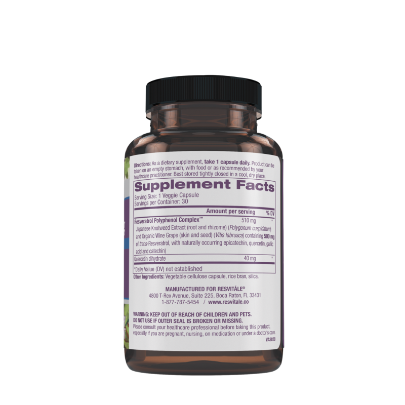 Resvitale Resveratrol 500 Mg Cu Quercetina, Formula Avansata Triactiv Pentru Activarea Genei Longevitatii Cu Trans-resveratrol, 30 Cps