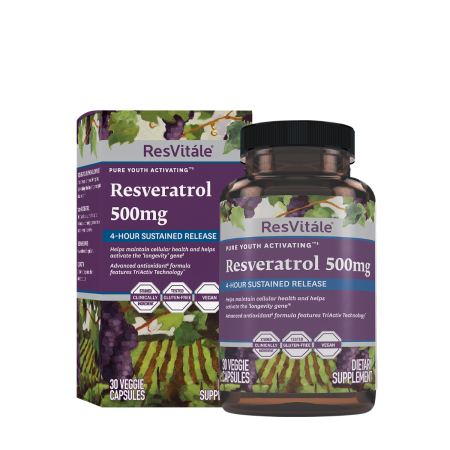 Resvitale Resveratrol 500 Mg Cu Quercetina, Formula Avansata Triactiv Pentru Activarea Genei Longevitatii Cu Trans-resveratrol, 30 Cps