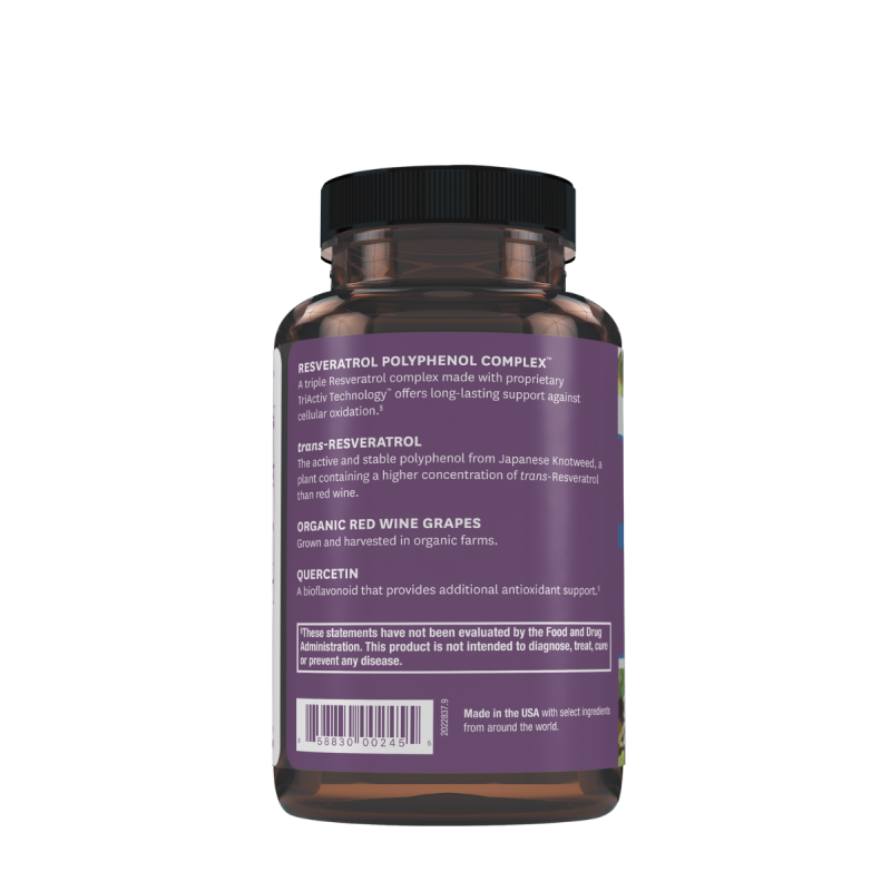 Resvitale Resveratrol 500 Mg Cu Quercetina, Formula Avansata Triactiv Pentru Activarea Genei Longevitatii Cu Trans-resveratrol, 30 Cps
