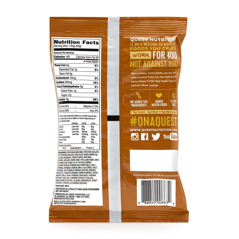 Quest Tortilla Style Protein Chips, Chipsuri Tortilla, Cu Aroma De Branza Nacho, 32 G