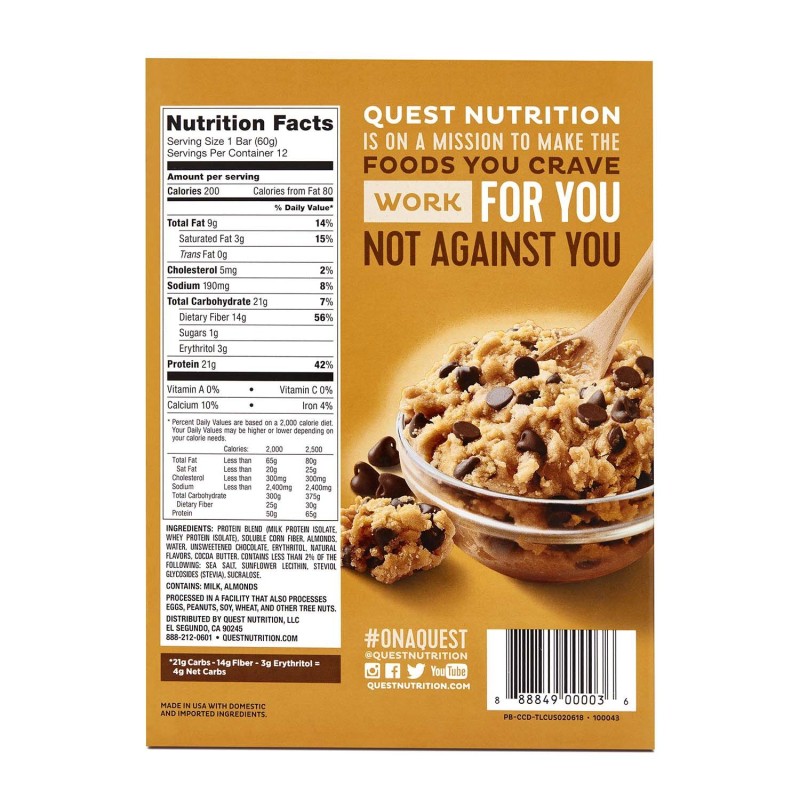 Quest Protein Bar, Baton Proteic, Cu Aroma De Fulgi De Ciocolata, 60g
