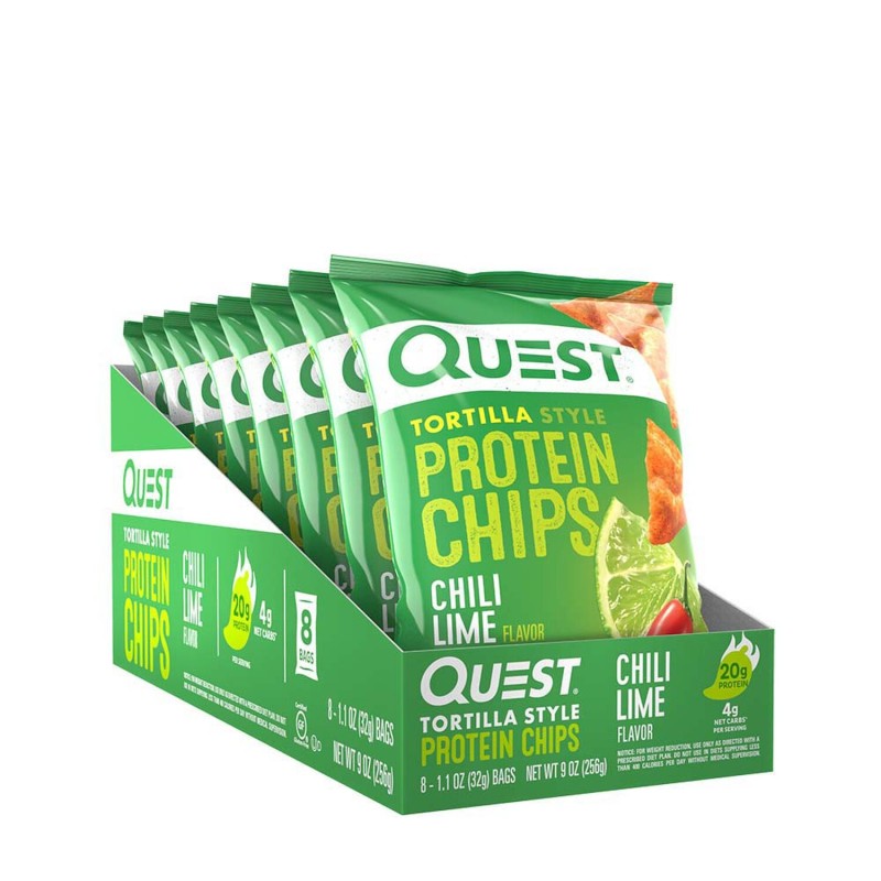 Quest Tortilla Style Protein Chips, Chipsuri Proteice, Cu Aroma De Chili Si Lime, 32 G