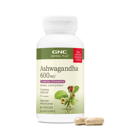 Gnc Herbal Plus Ksm-66 Ashwagandha, Extract Din Radacina De Ashwagandha 600 Mg, 60 Cps