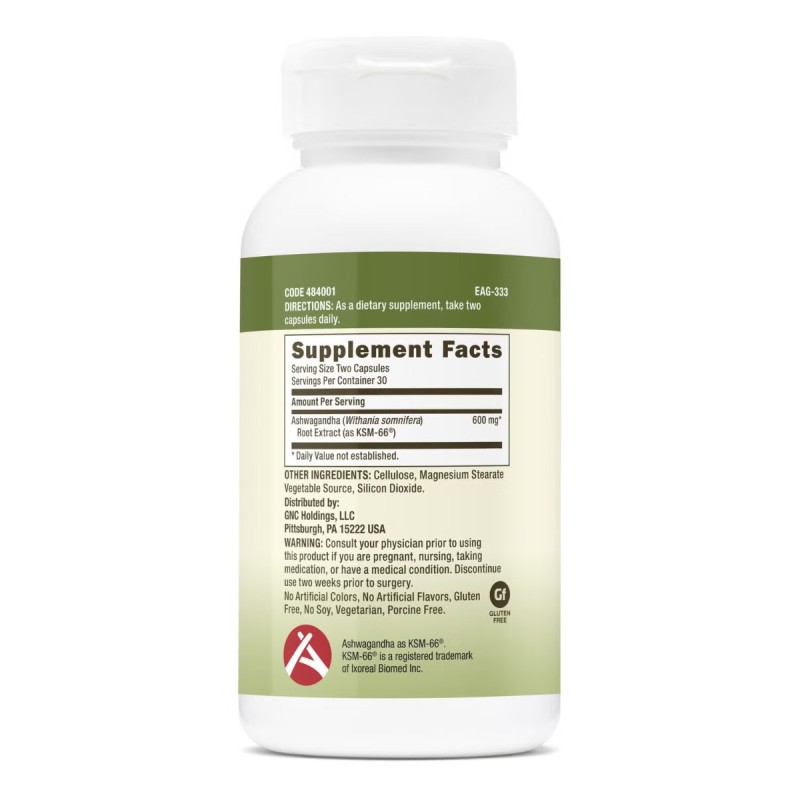 Gnc Herbal Plus Ksm-66 Ashwagandha, Extract Din Radacina De Ashwagandha 600 Mg, 60 Cps