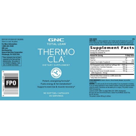 Total Lean Thermo Cla, Acid Linoleic Conjugat, Formula Energizanta (90 Capsule), GNC