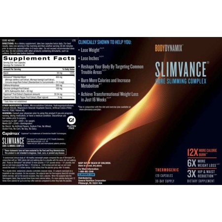 Bodydynamix Slimvance Core Slimming Complex, Formula Pentru Controlul Greutatii, 120 Cps