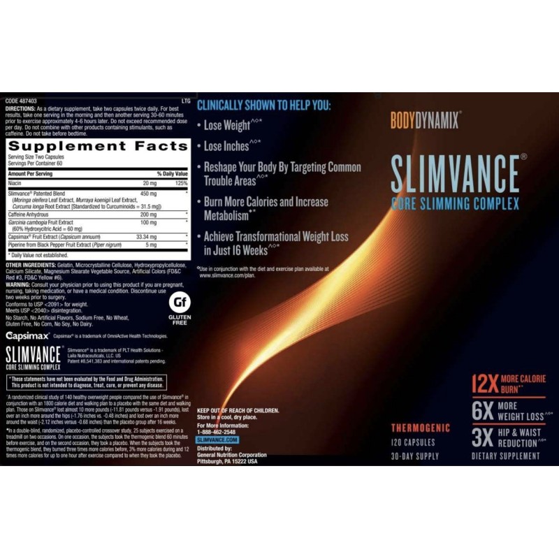 Bodydynamix Slimvance Core Slimming Complex, Formula Pentru Controlul Greutatii, 120 Cps