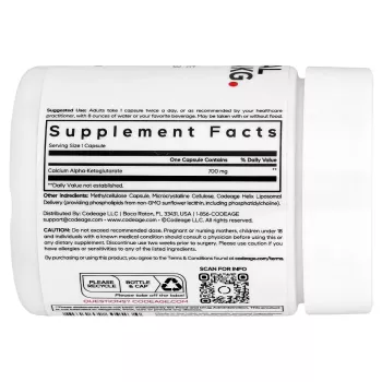 Codeage Liposomal Calcium Akg, Calciu Alfa-ketoglutarat Pentru Energie Celulara Si Longevitate, 60 Cps