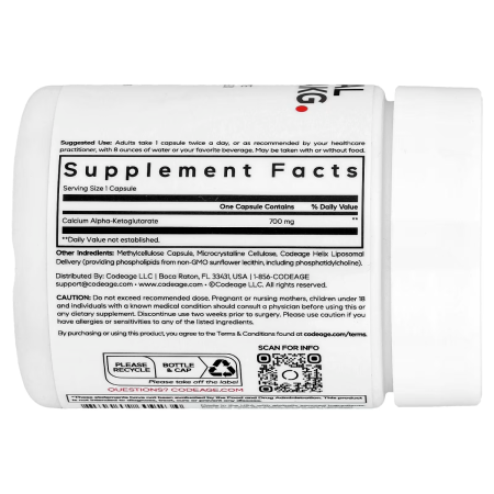 Codeage Liposomal Calcium Akg, Calciu Alfa-ketoglutarat Pentru Energie Celulara Si Longevitate, 60 Cps
