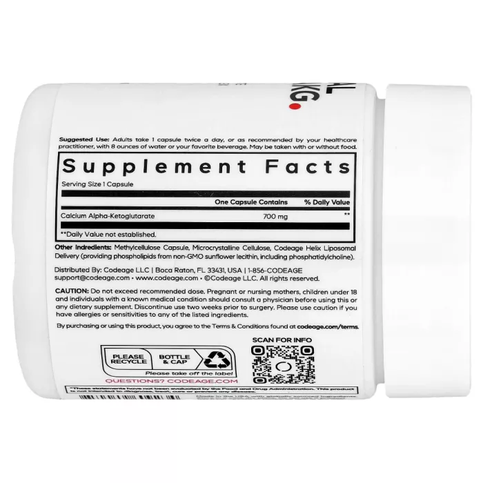 Codeage Liposomal Calcium Akg, Calciu Alfa-ketoglutarat Pentru Energie Celulara Si Longevitate, 60 Cps