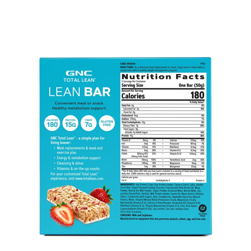 Gnc Total Lean Lean Bar, Baton Proteic, Cu Aroma De Capsuni Si Iaurt, 50g