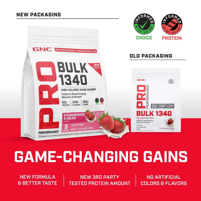 Gnc Pro Performance Bulk 1340, Formula Proteica Pentru Crestere In Greutate, Cu Aroma De Capsuni, Testata Antidoping, 3258 G