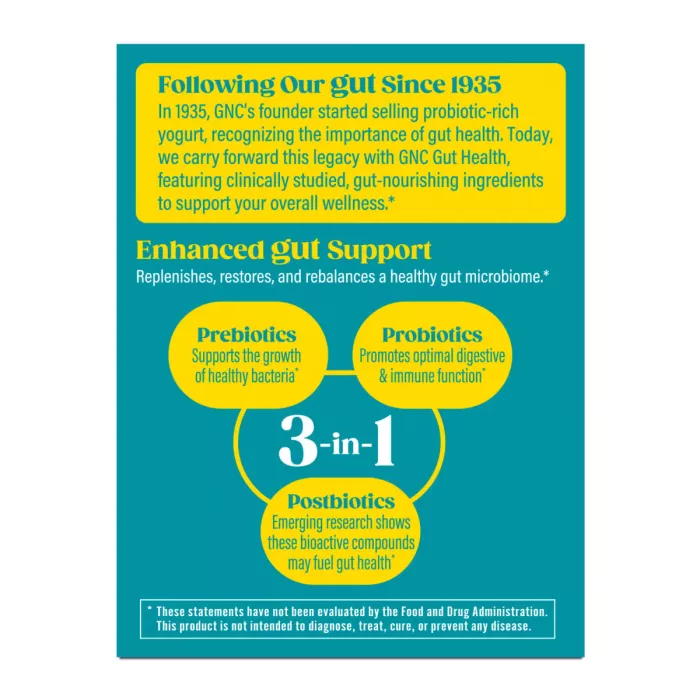 Gnc Gut Health Daily Synbiotic, Formula Studiata Clinic, 10 Miliarde Ufc Culturi Vii, Pentru Digestie Si Microbiom Cu Probiotice Si Prebiotice, 30 Cps